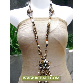 Layered Necklace Multi Beading With Stone Pendant